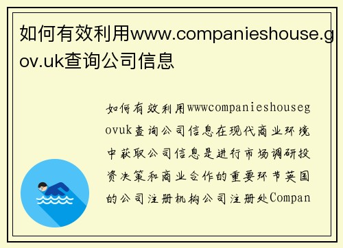 如何有效利用www.companieshouse.gov.uk查询公司信息